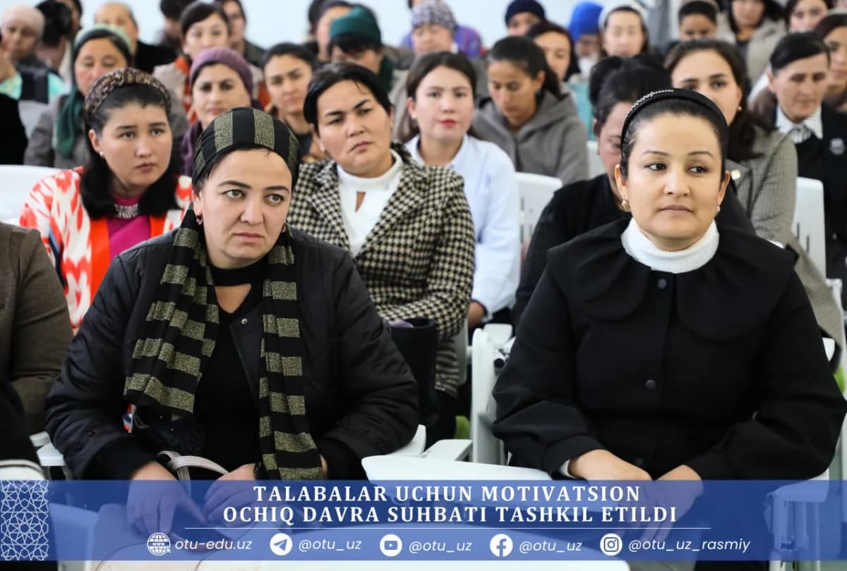 Motivatsion ochiq davra suhbatida U.Axunjonov tomonidan "Najot — ta'limda" mavzusidagi taqdimot namoyish qilindi va talabalarga ilm orqali yuksak marralarga erishish yo'llari haqida batafsil fikr yuritildi.