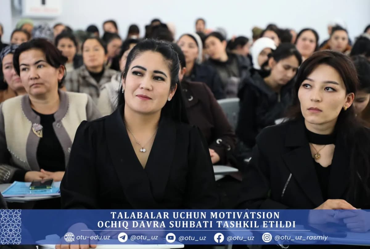 Motivatsion ochiq davra suhbatida U.Axunjonov tomonidan "Najot — ta'limda" mavzusidagi taqdimot namoyish qilindi va talabalarga ilm orqali yuksak marralarga erishish yo'llari haqida batafsil fikr yuritildi.