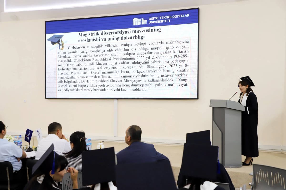 Osiyo texnologiyalar universitetida "Ta'lim va tarbiya nazariyasi va metodikasi (maktabgacha ta'lim)"
  mutaxassisligi magistrantlarining magistrlik dissertatsiyalari himoyasi qizg'in ruhda o'tmoqda.