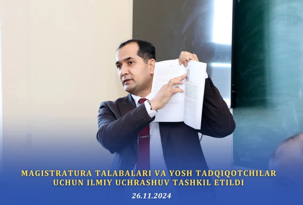 Osiyo texnologiyalar universitetida magistratura talabalari va yosh tadqiqotchilar uchun ilmiy jurnallar muharriri Sherzod Qurbonov bilan uchrashuv tashkil etildi. Tadbir davomida ilmiy maqola yozish, tadqiqot metodologiyasi va nashr jarayonlari bo‘yicha muhim tavsiyalar berildi.
