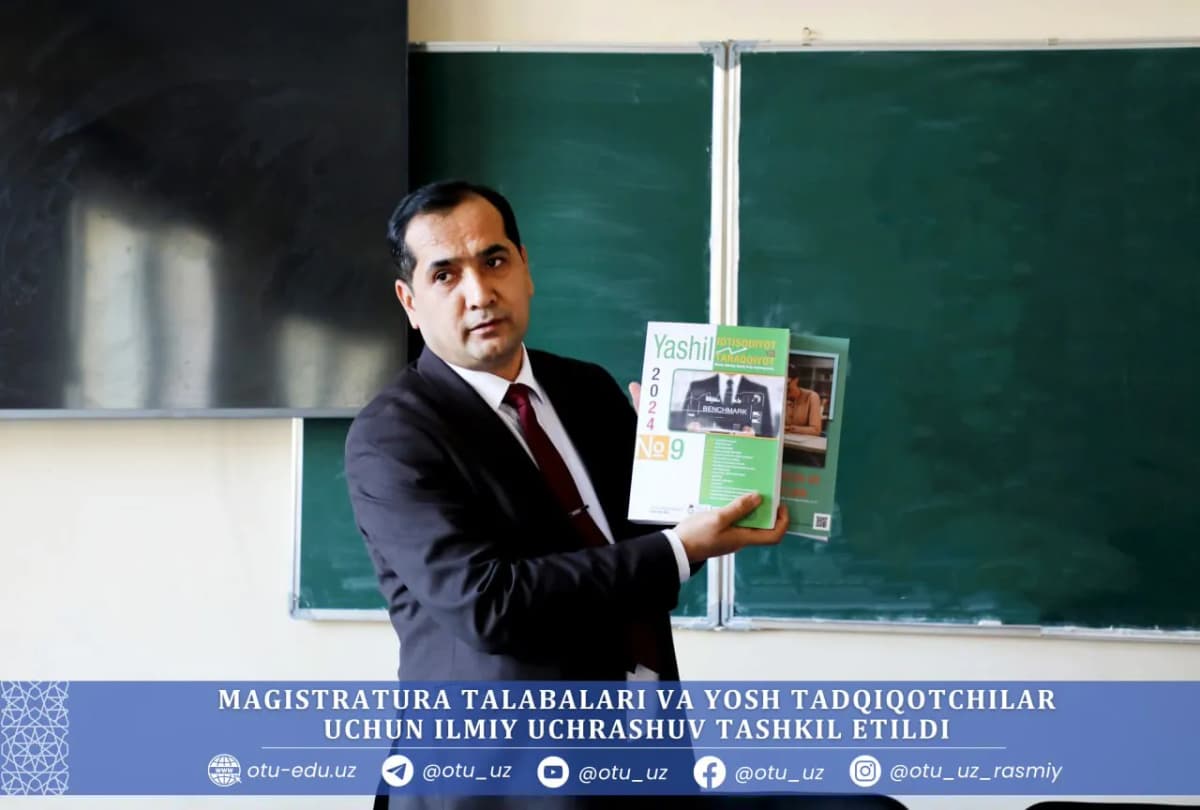 Osiyo texnologiyalar universitetida magistratura talabalari va yosh tadqiqotchilar uchun ilmiy jurnallar muharriri Sherzod Qurbonov bilan uchrashuv tashkil etildi. Tadbir davomida ilmiy maqola yozish, tadqiqot metodologiyasi va nashr jarayonlari bo‘yicha muhim tavsiyalar berildi.